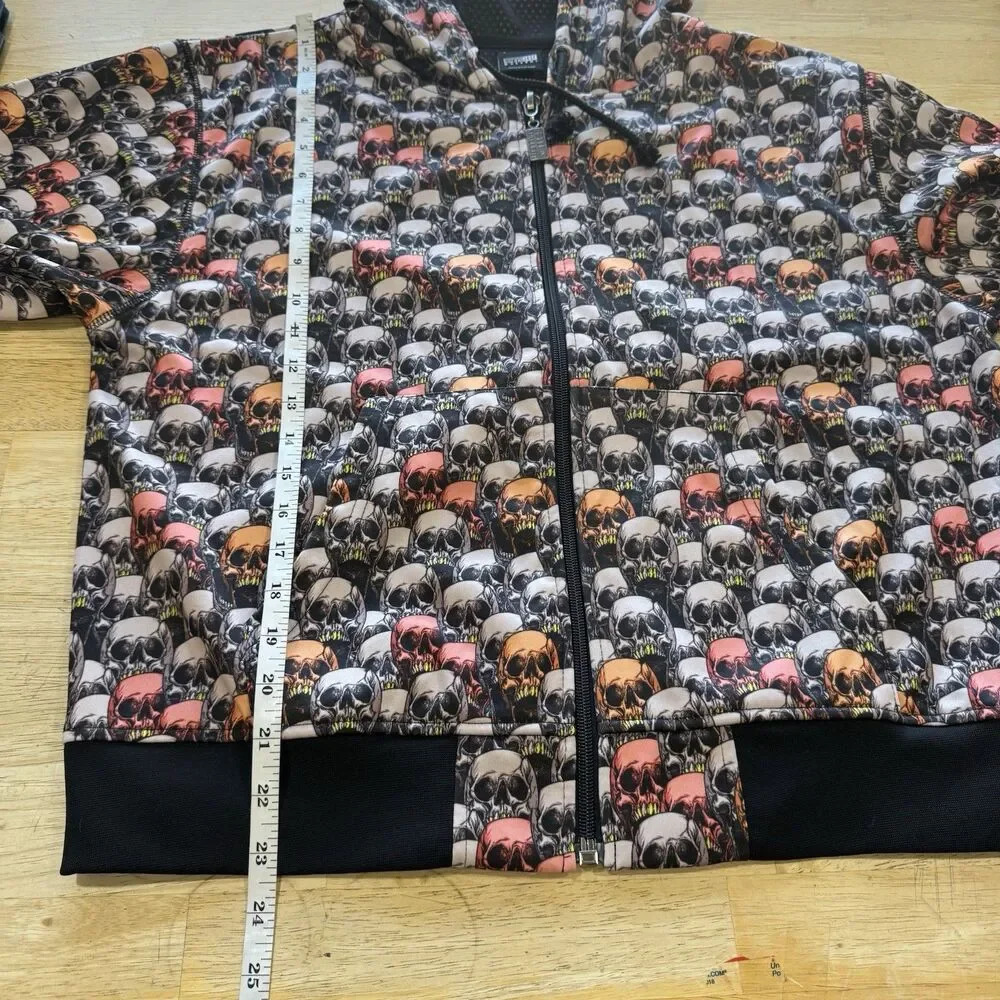 Fifty 24SF Gallery Zipper Hoodie Jacket L All Over Skull Print Grunge Y2k 90s